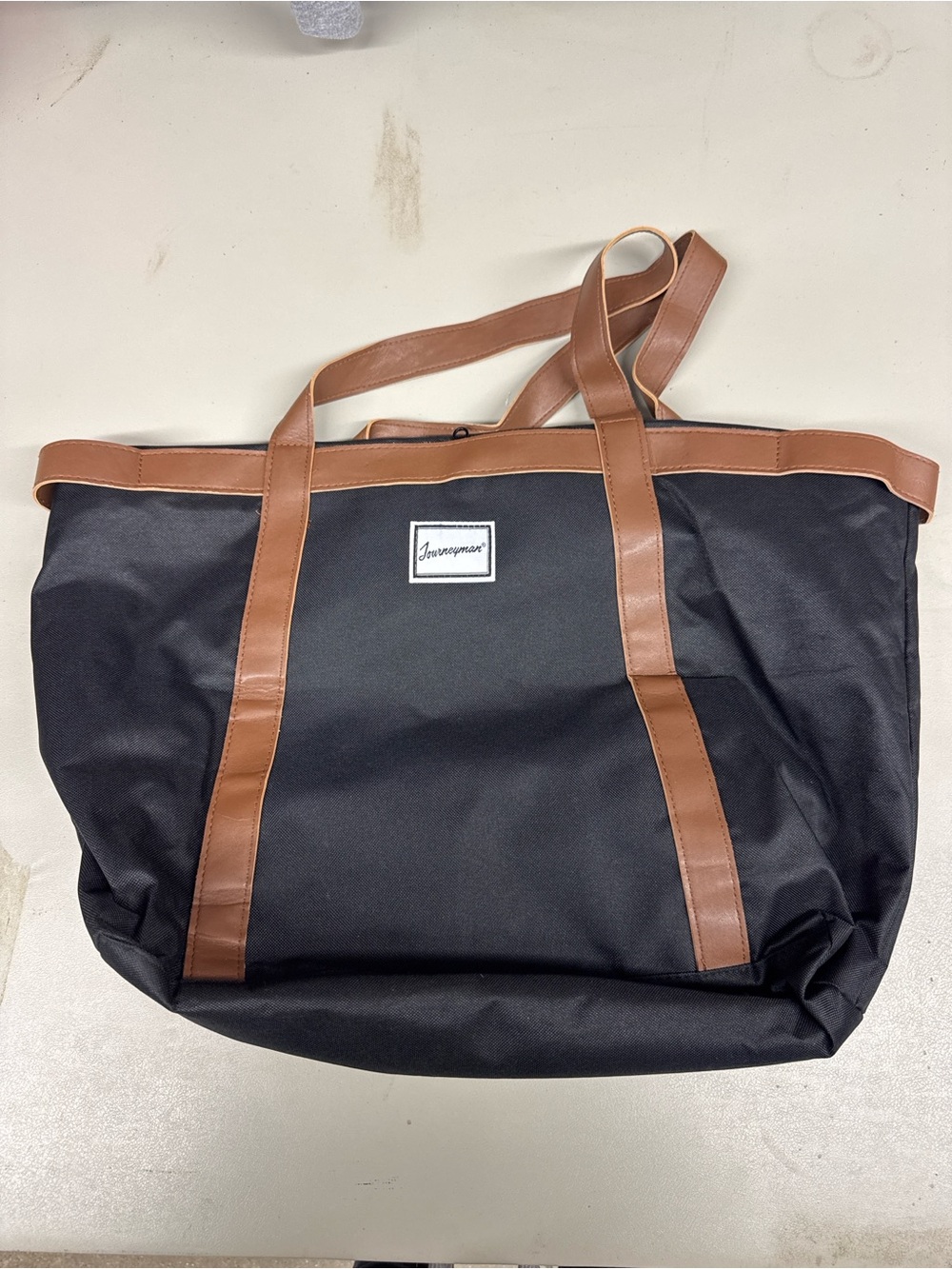 Black Duffel Tote Bag with Brown Trim